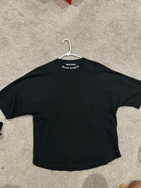Palm Angels Black Tee with White Neck Logo